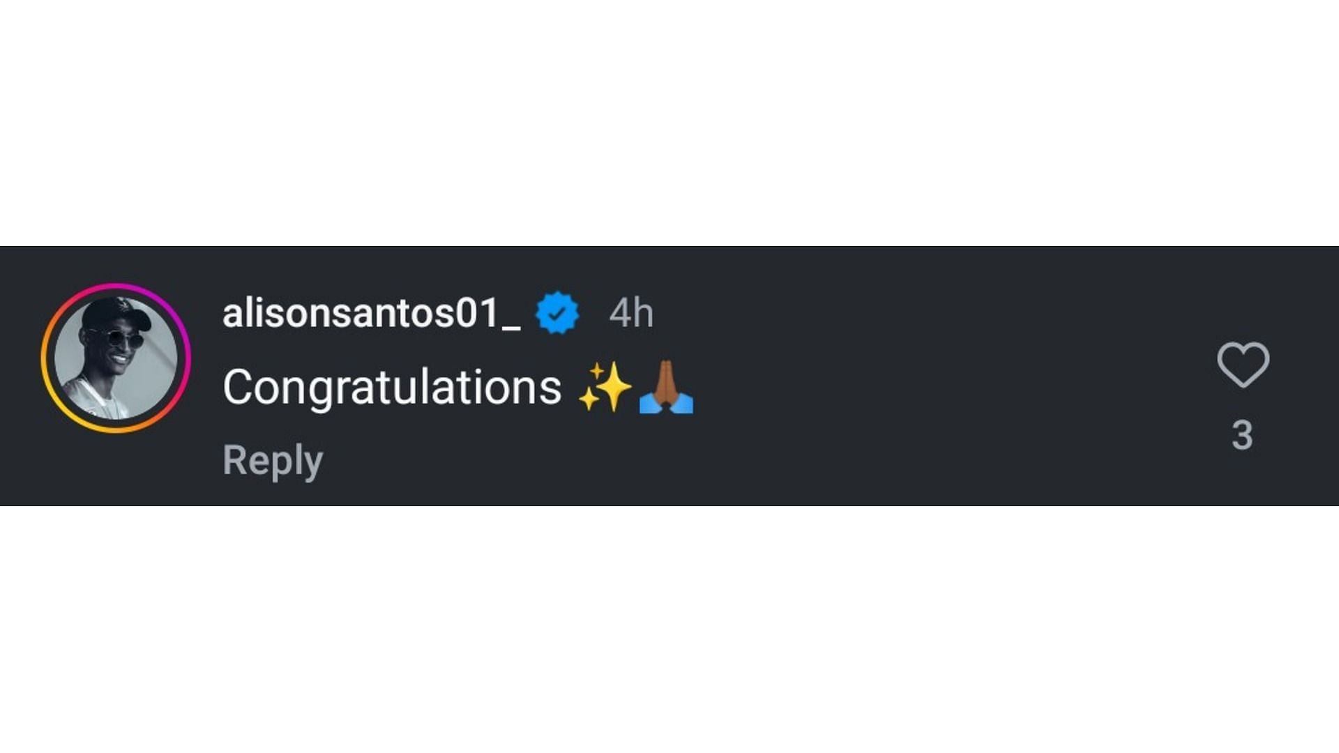 Alison dos Santos' comment on Kambundji's post (Image via: Kambundji's Instagram)